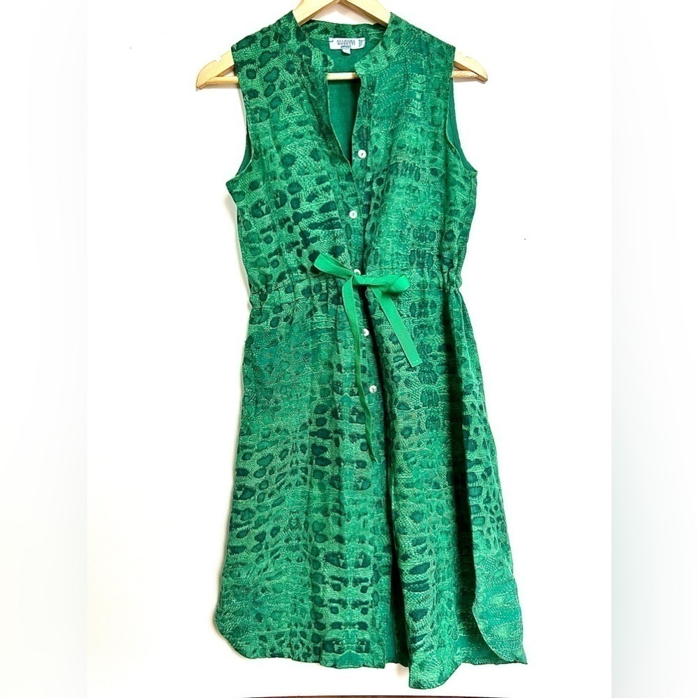 allegra masetti firenze linen  printed pattern green dress made in Italy small